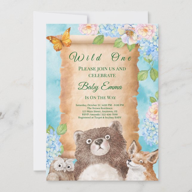 Wild One Forest Baby Shower Watercolor Art Invitation (Front)