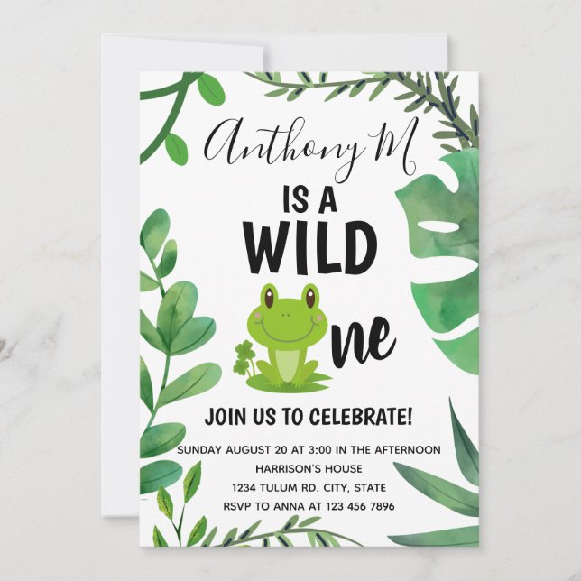 Wild ONE friendly Frog 1st Birthday Invitation (Front)