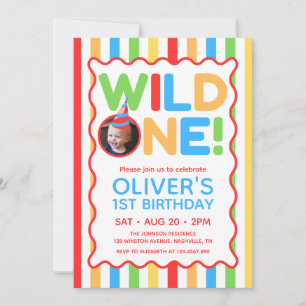 Wild One Fun Colourful 1st Birthday Photo Invitation