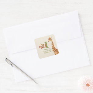 Wild One Giraffe Birthday Sticker