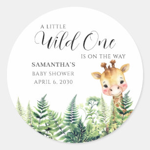 Wild One Giraffe Gender Neutral Baby Shower Classic Round Sticker