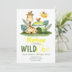 Wild One Giraffe Safari Birthday Invitation 