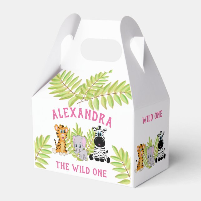 Wild One Girl 1st Birthday Animals Favor Box (Front Side)