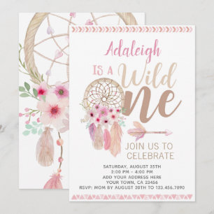 Wild One Girl Birthday Invitation, Dreamcatcher Invitation