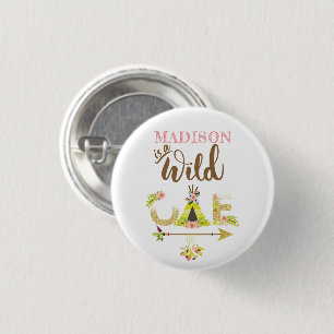 Wild One Girl First Birthday Personalized 1 Inch Round Button