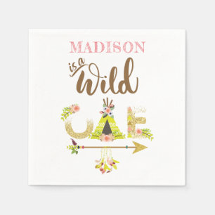 Wild One Girl First Birthday Personalized Napkin