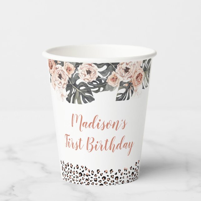 Wild One Girl Leopard Print Birthday Paper Cup (Front)