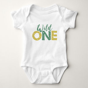 Wild One Gold Green Safari Animals Jungle Birthday Baby Bodysuit