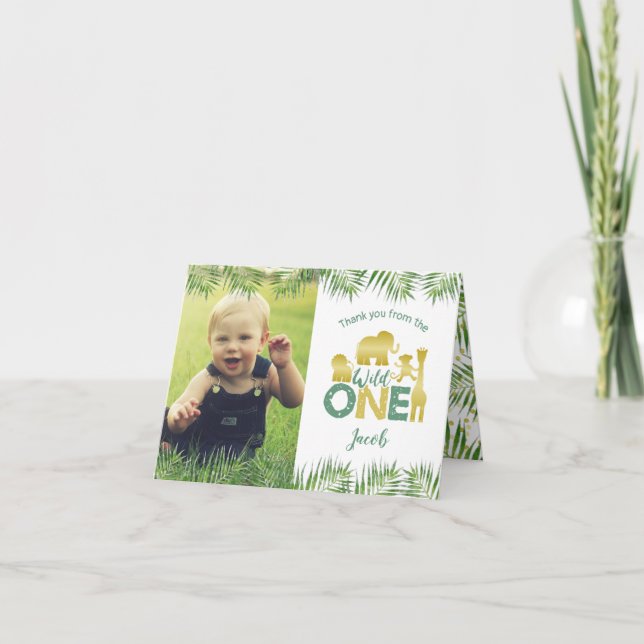 Wild One Gold Safari Birthday Thank You Card (Front)
