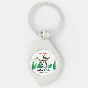 Wild One Greenery Safari Kitty Cat 1st Birthday Keychain