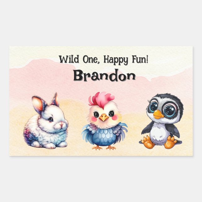 Wild One Happy Fun Woodland Animals Watercolor Sticker (Front)