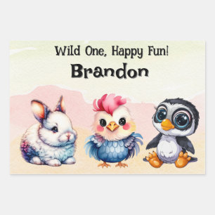 Wild One Happy Fun Woodland Animals Watercolor Wrapping Paper Sheet