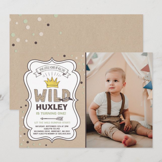 Wild One Invitation Boy Wild Thing Birthday Party (Front/Back)