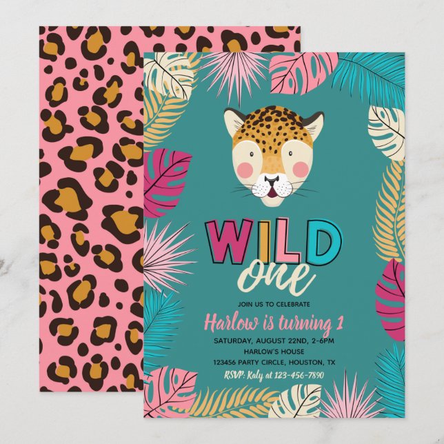 Wild ONE Invitation | Leopard Invitations (Front/Back)