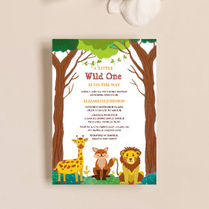 wild one is on the way  woodland baby shower  invitation