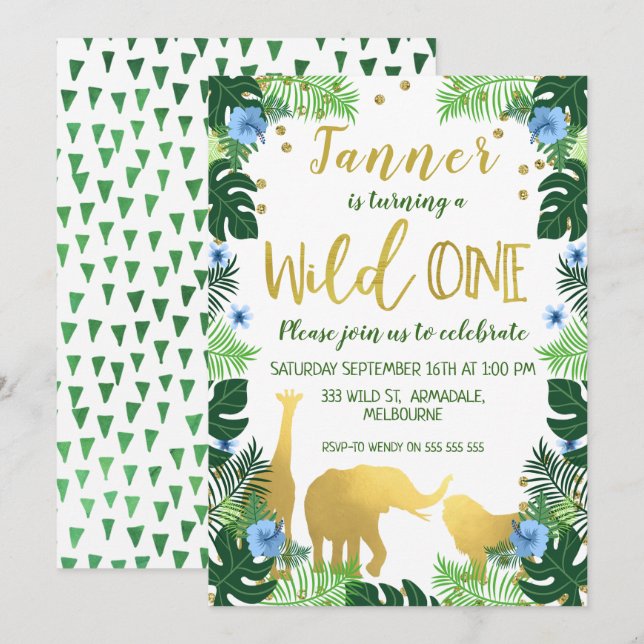 Wild One Jungle 1st Birthday Invitation (Front/Back)