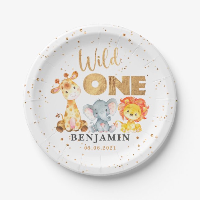 Wild One Jungle 1st Birthday Paper Plate (Front)