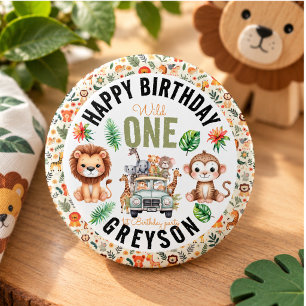 Wild One Jungle Adventure 1st Birthday 1 Inch Round Button