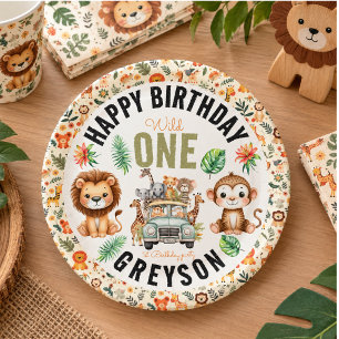 Wild One Jungle Adventure 1st Birthday Paper Plate