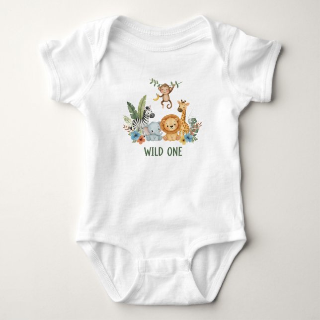 Wild One - Jungle Animals Baby Bodysuit (Front)