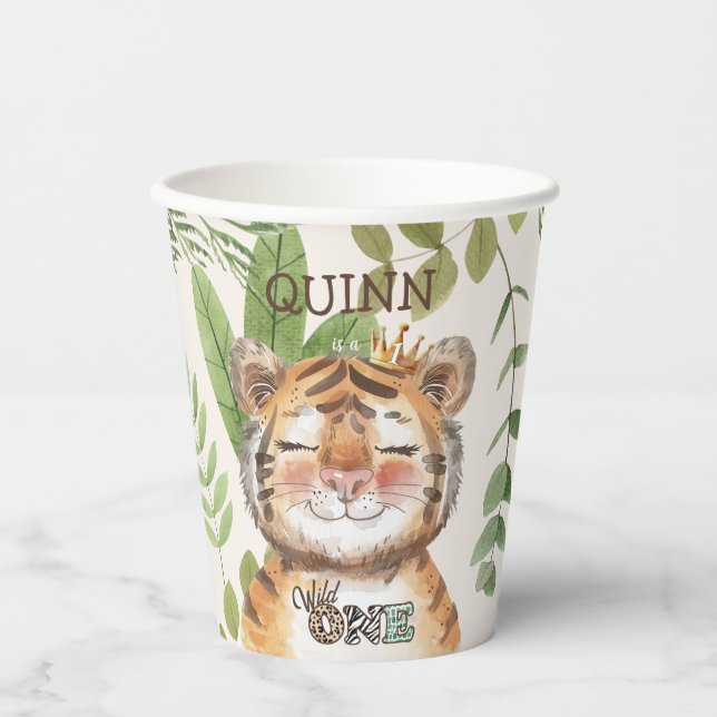 Wild One Jungle Animals Safari 1st Birthday Paper Cups (Front)