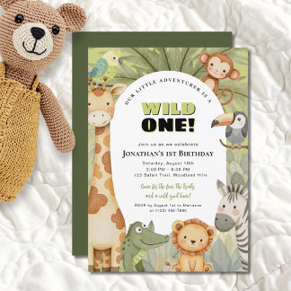 Wild One Jungle Animaux Première Invitation Annive