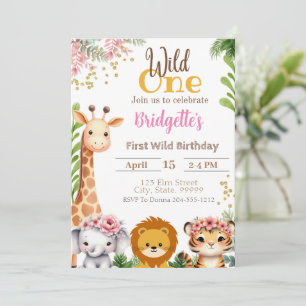 Wild One Jungle Birthday Girl Invitation