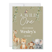 Wild One Jungle First Birthday Invitation