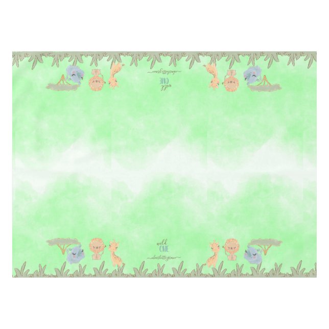Wild One Jungle Friends Blue Brown First Birthday Tablecloth (Front (Horizontal))