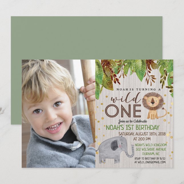 WILD ONE Jungle garçon 1er anniversaire Invitation (Devant / Derrière)