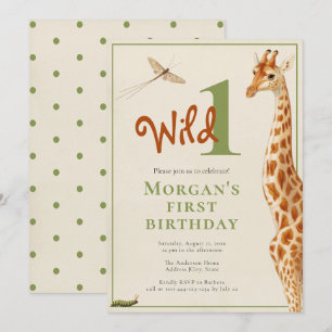 Wild One Jungle Giraffe 1st Birthday Party Invitation