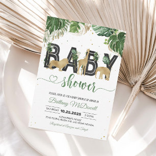Wild One Jungle Gold Safari Baby Shower Invite