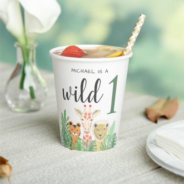 Wild One Jungle Greenery 1st Birthday Party  Paper Cups (Insitu)