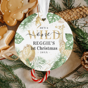 Wild One Jungle Greenery & Gold 1st Christmas Ornament