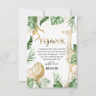 Wild One Jungle Greenery & Gold Birthday Thank You Card