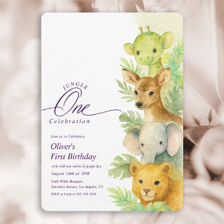 Wild One Jungle Leaves Boy 1st Birthday Invitation