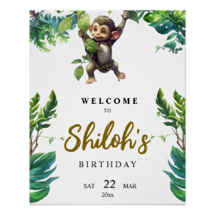 Wild One Jungle Monkey First Birthday Welcome Post Poster