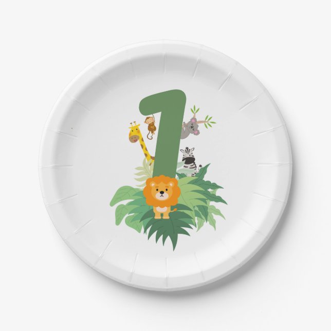 Wild One Jungle Party – 1st Birthday Plate (Front)
