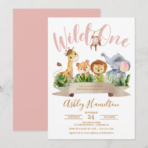 Wild One Jungle Pink Baby Shower Invitation