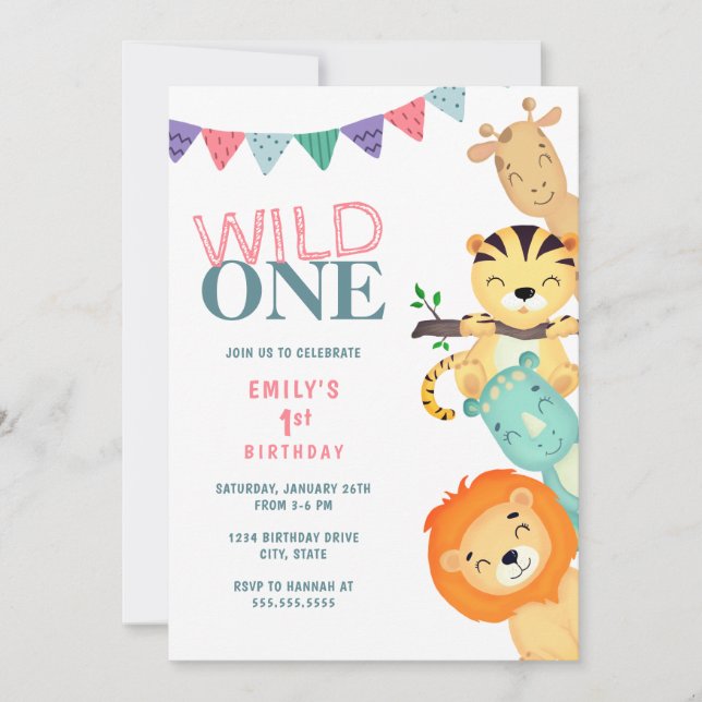 Wild One Jungle Safari 1er anniversaire Invitation (Devant)