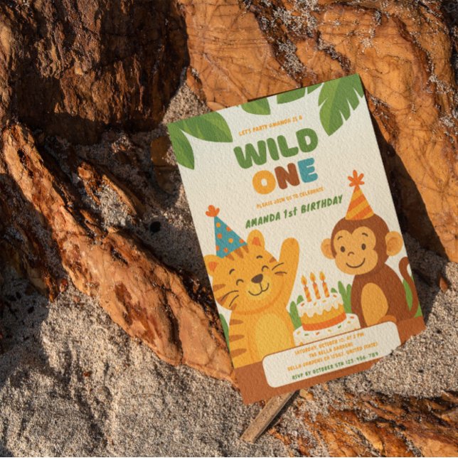Wild One Jungle Safari 1er anniversaire Invitation (Créateur téléchargé)