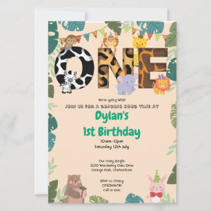 Wild One Jungle Safari 1st Birthday Invitation