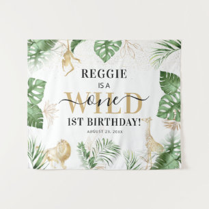 Wild One Jungle/Safari 1st Birthday Party Backdrop Tapestry