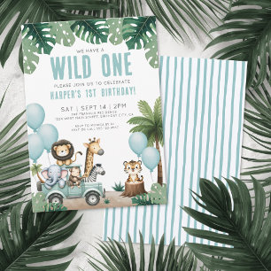 Wild One Jungle Safari 1st Birthday Party Invitation