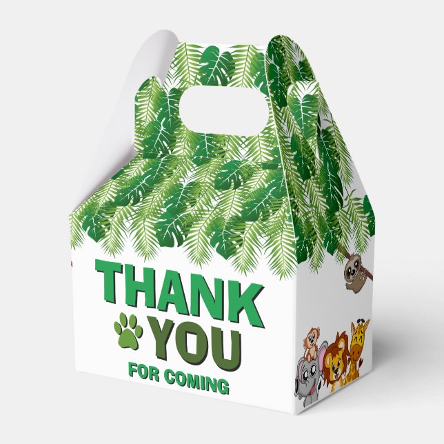 Wild One Jungle Safari Animal Birthday Thank You Favor Box (Front Side)
