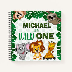 Wild One Jungle Safari Animal First Birthday Guest Notebook
