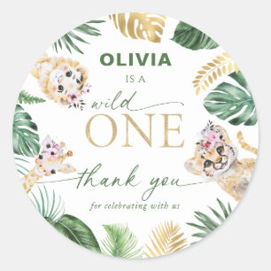 Wild One Jungle Safari Animal Thank You  Classic Round Sticker