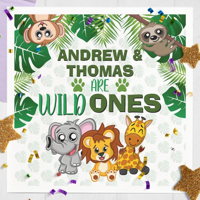 Wild One Jungle Safari Animal Twins First Birthday Napkin (Creator Uploaded)