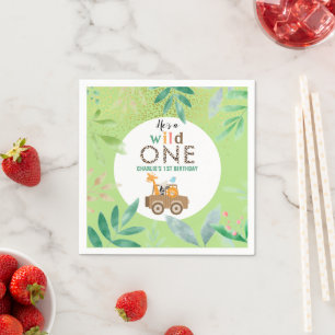 Wild One Jungle Safari Animals 1st Birthday Party  Napkin