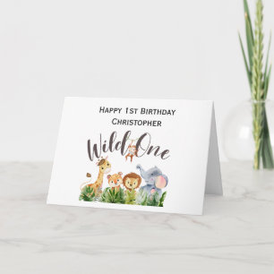 Wild One Jungle Safari Animals 1st First Birthday Card